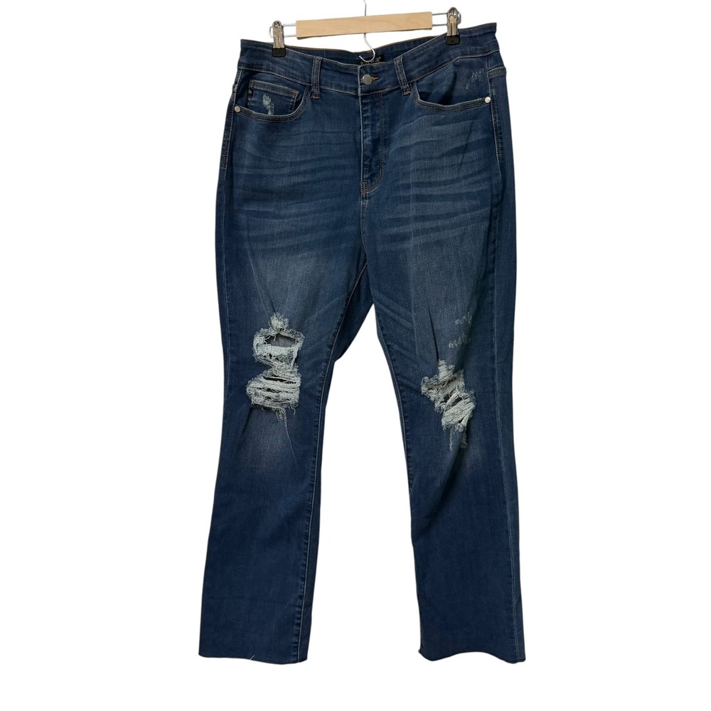 Judy Blue Jeans Womens 16W Straight Fit Distressed Shredded Knee Stretch Western